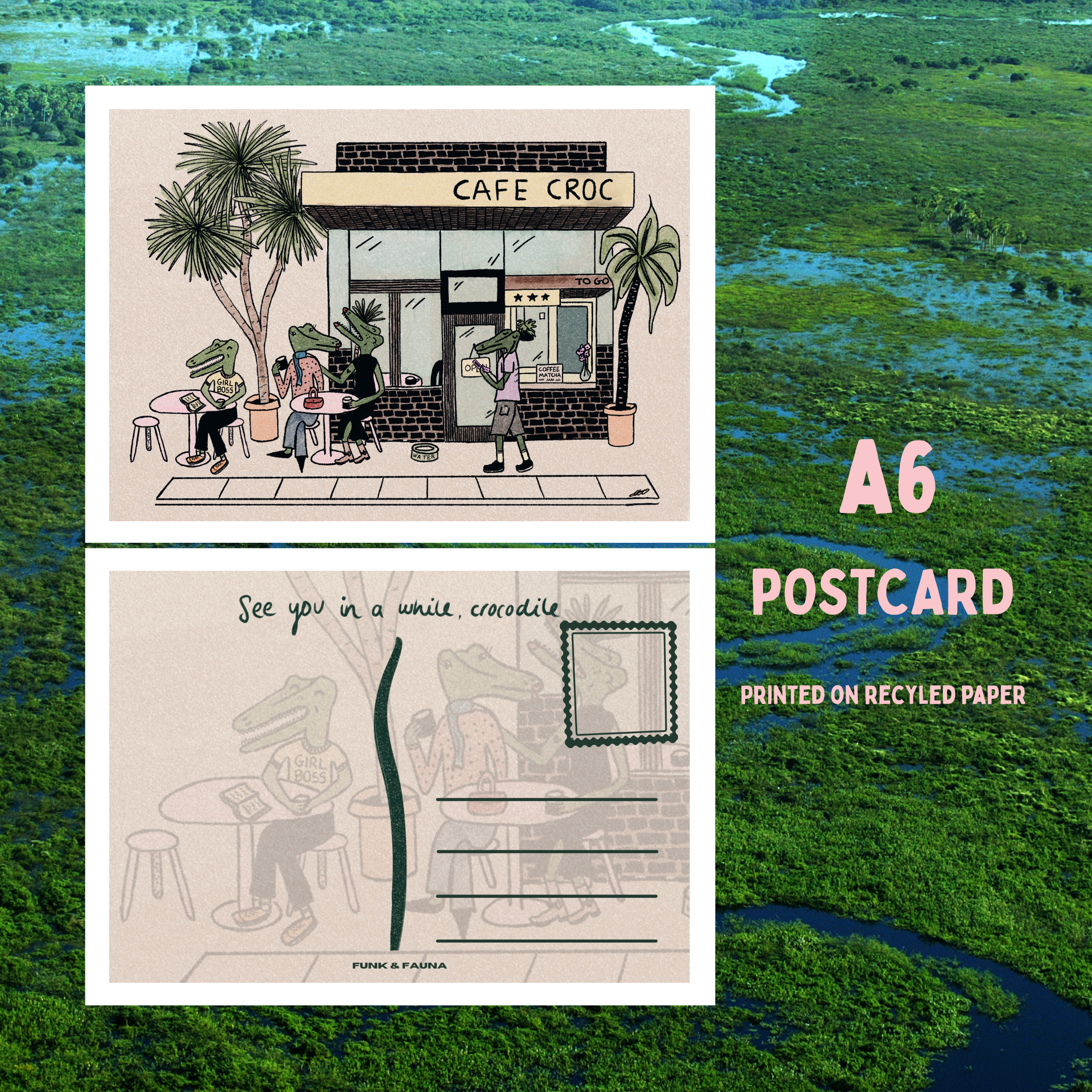 Cafe Croc Postcard - A6